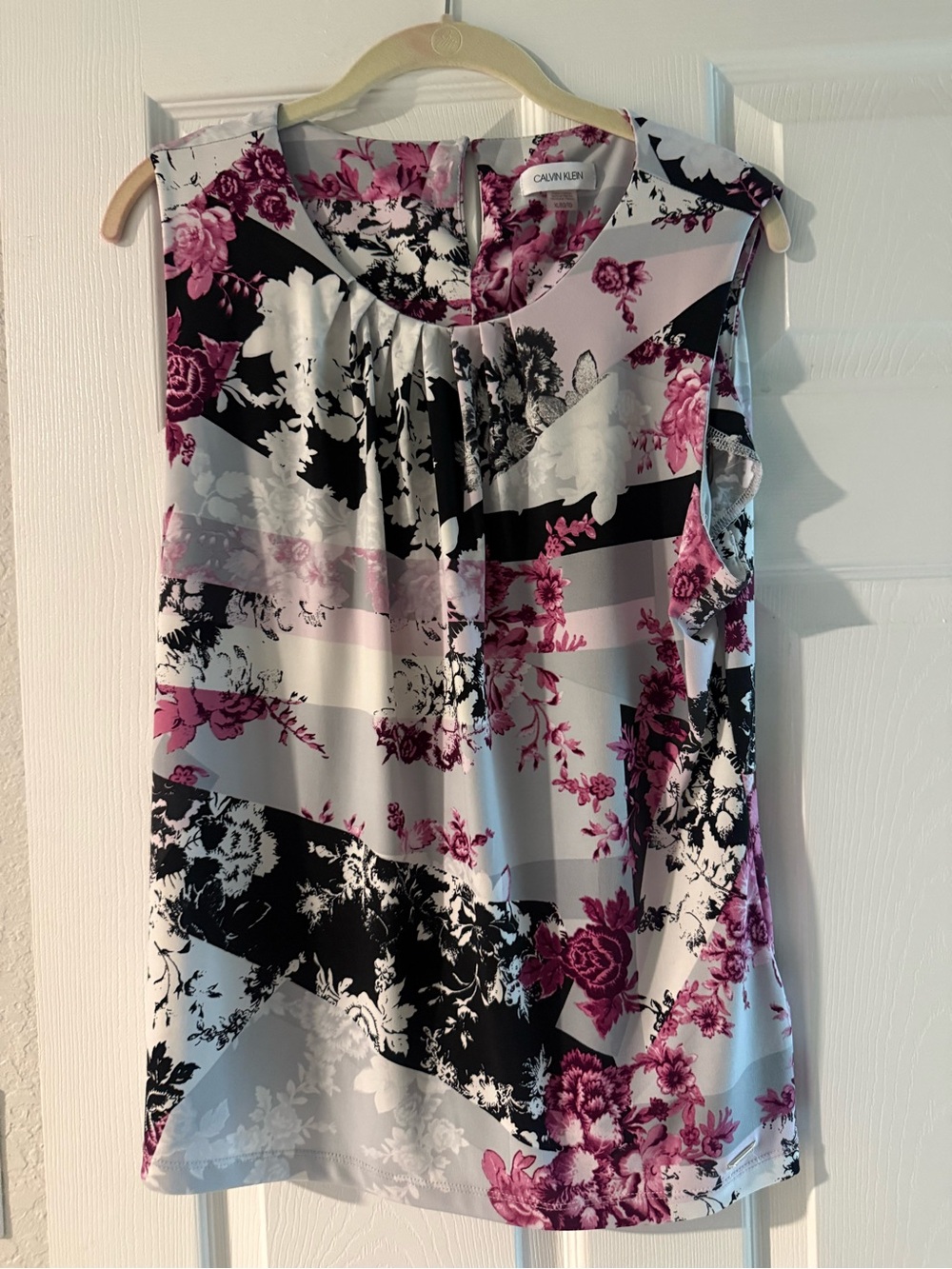 Calvin Klein Pink Black White Floral Stripe Sleeveless Top